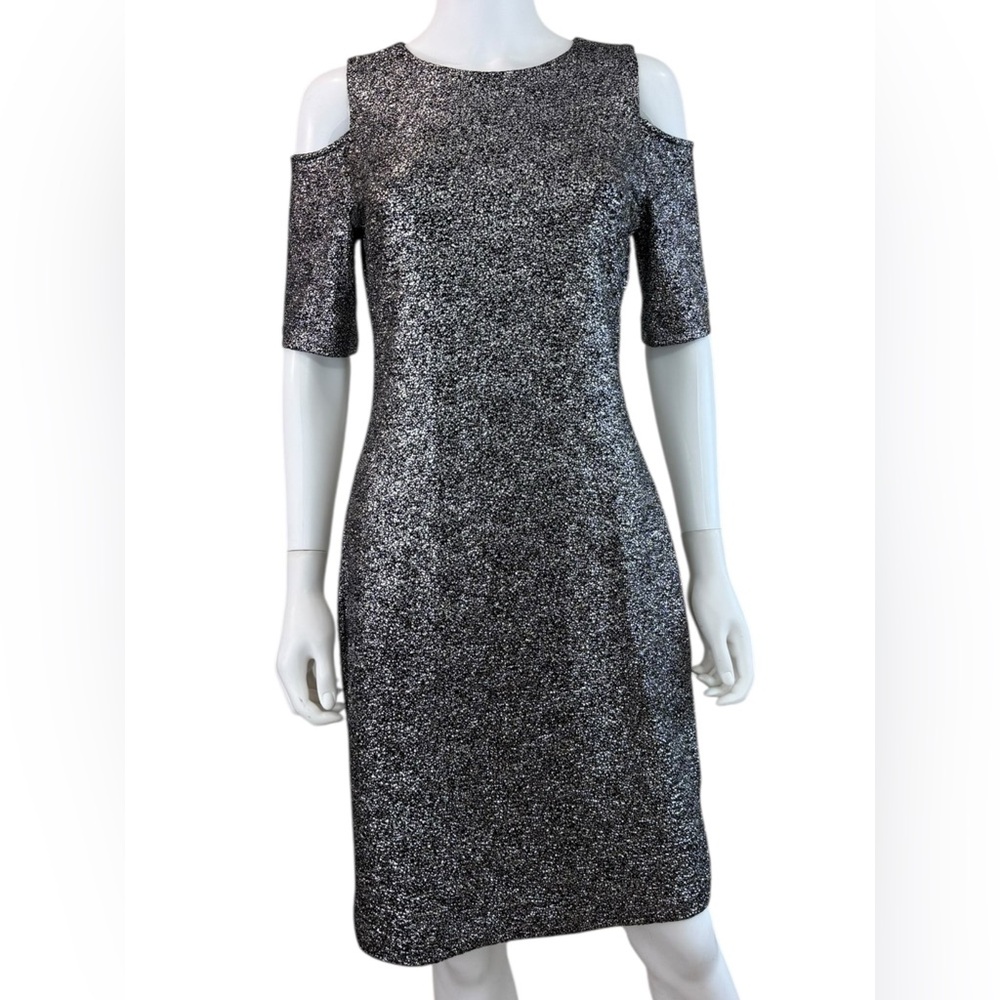 MICHAEL Michael Kors Black Foil Cold Shoulder Dress Size S K0730